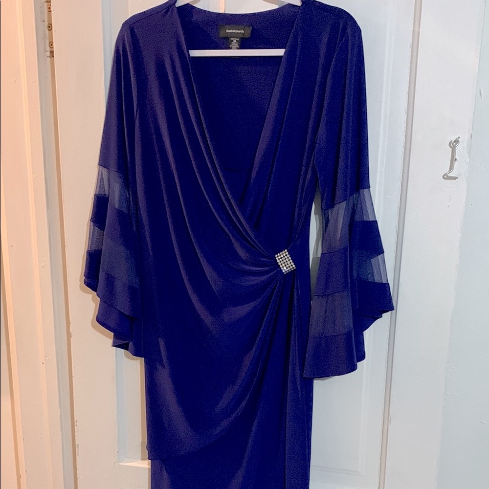 Elegant Blue Draped Dress with Rhinestone Detail